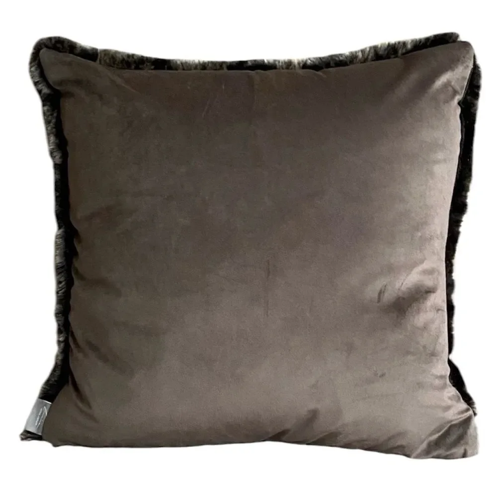 Two (2) Aviva Stanoff Black/Brown Faux Fur Luxury Designer Pillows New Cabin